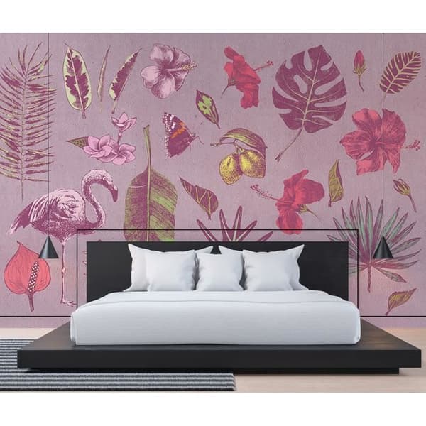 Papper tapet blommor M1-No.60706 digitaltryck rosa grön växter floral