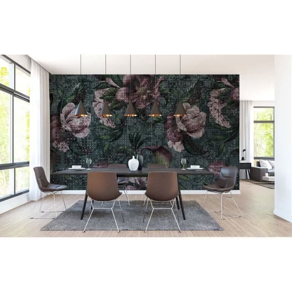 Papper tapet blommor M1-No.60649 Digital tryck Grön Rosa Växter Blommig