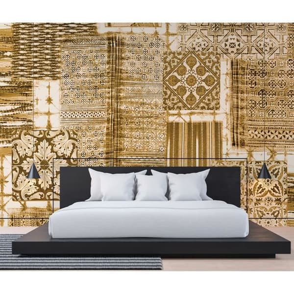 Oriental tapet M1-No.60244 Digitaltryck Gul Vit Patchwork