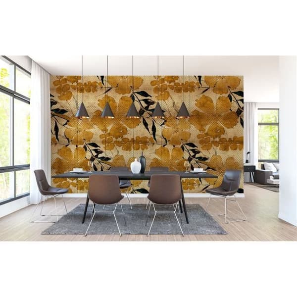 Tapet blommor M1-No.61424 Digitaltryck Gul Beige Blommig