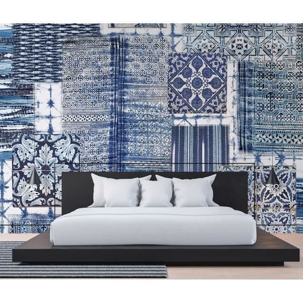 Oriental tapet M1-No.60243 Digitaltryck Blå Vit Patchwork