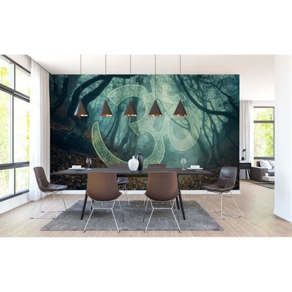 Tapet Skog M1-No.60293 Digitaltryck Grön Blå Symboler