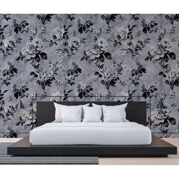Papper tapet blommor M1-No.60991 Digitaltryck Blå Grå Rosor