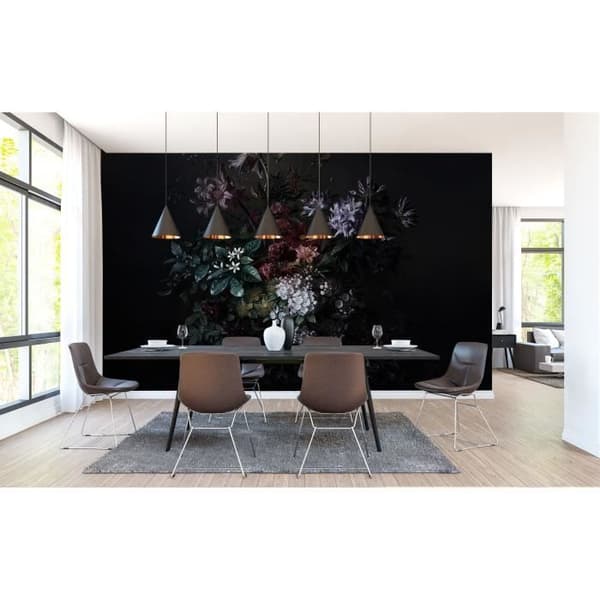 Tapet blommor M1-No.60540 Digitaltryck Vit Svart Blommig