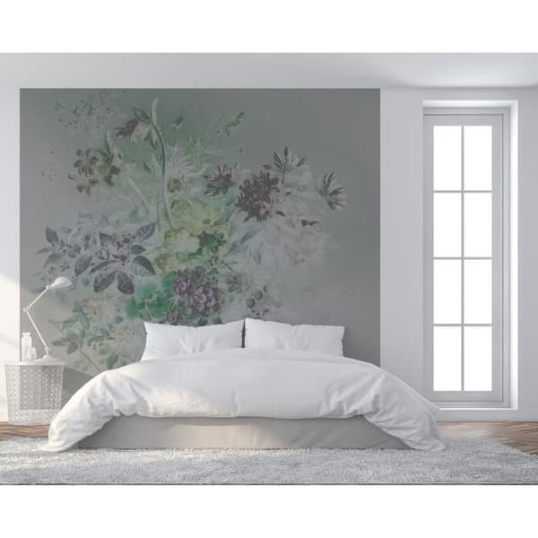 Tapet blommor M1-No.60542 Digitaltryck Grön Grå Blommig