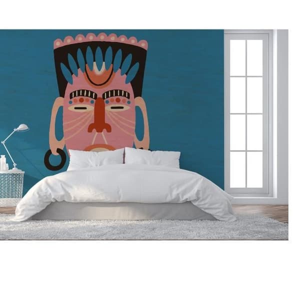 Abstrakt tapet M1-No.61165 Digitaltryck Blå Rosa Orientalisk