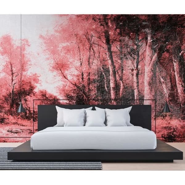 Tapet måleri M1-No.60142 digitaltryck rosa vit träd natur