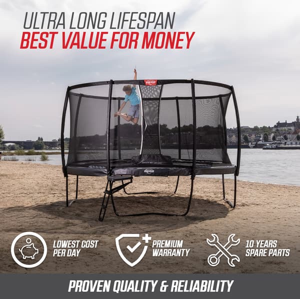 BERG Trampolin Elite Regular 330 Grå + Safety Net Deluxe til Børn