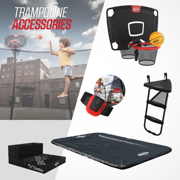 BERG Trampolin Elite Regular 330 Grå + Safety Net Deluxe til Børn