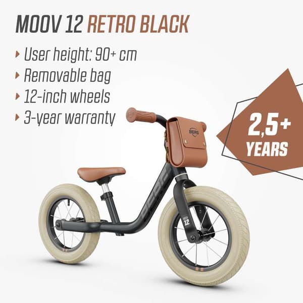 BERG Løbecykel MOOV 12 Retro Sort, 2,5 år og opefter
