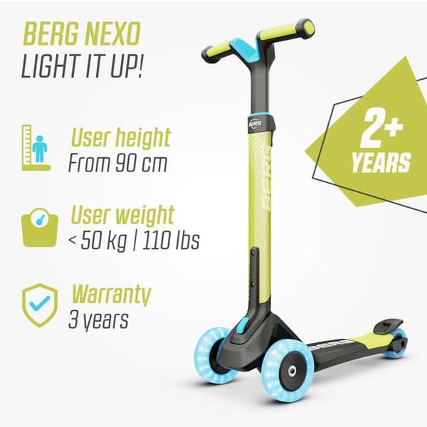BERG Løbehjul Nexo Foldable Lights Lime, 2 år og opefter