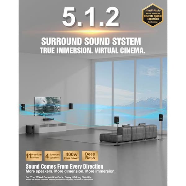 Ljudbar - Hiwill-Audio N512 - 11 högtalare - 400W - Bluetooth 3D
