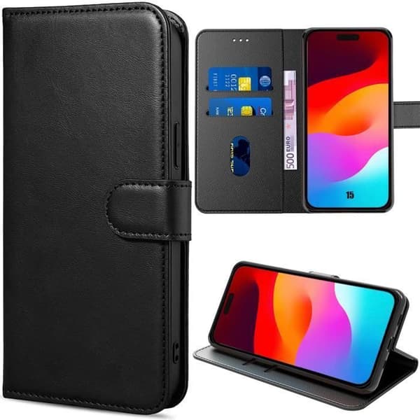 iPhone 15 Cover - ANDERLEDES - Læderlook - Magnetlukning - 360° Beskyttelse - Sort