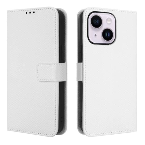 Mobilskal - ANNORLUNDA - iPhone 14 Plus - Syntetiskt läder - Stötsäker - Vit
