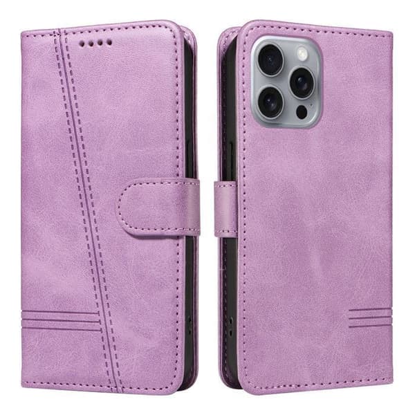 Plånboksfodral - ANNORLUNDA - iPhone 16 Pro Max - PU-läder - Lila - Stötsäker med stöd