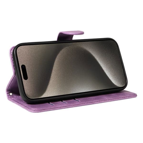 Plånboksfodral - ANNORLUNDA - iPhone 15 Pro Max - PU-läder - Lila - Stötsäker med stöd