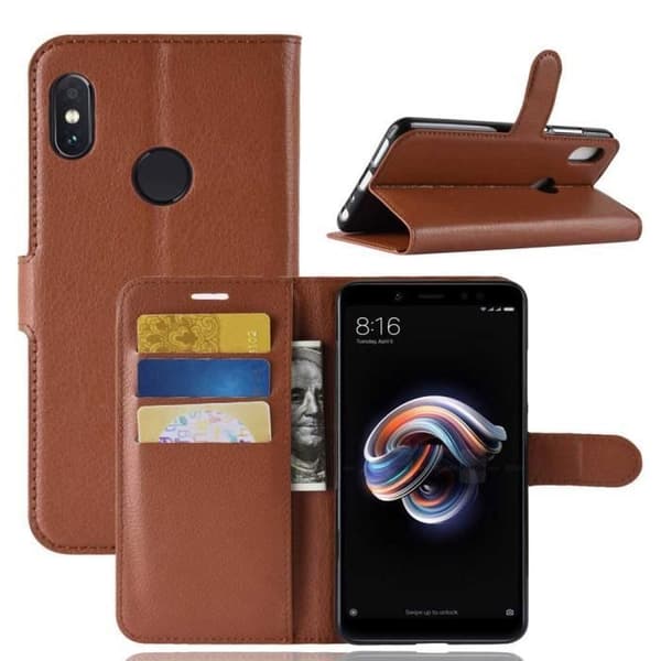Telefoncover - ANDERLEDES - Xiaomi Redmi Note 5 - Kvalitetslæder - Brun - Multifunktionel