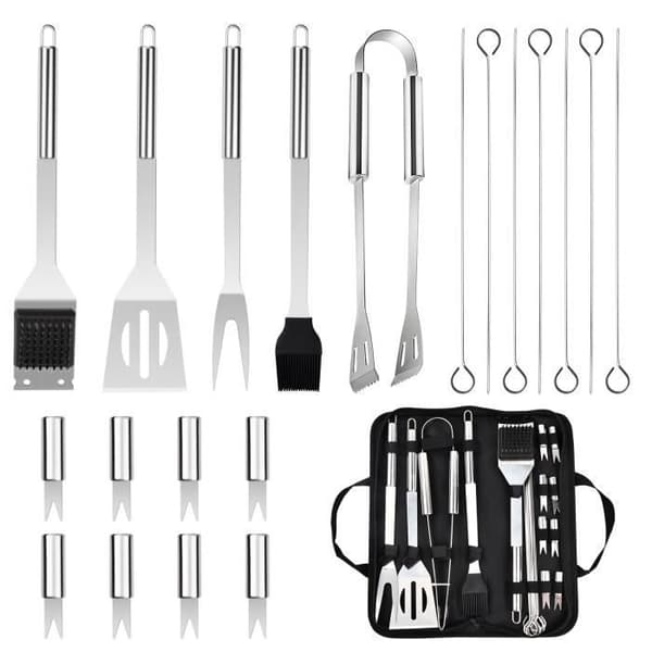 Grillredskaber - 20PCS - Rustfrit Stål - Holdbart - Rustfrit - Ergonomisk GRILLREDSKAB PLANCHA