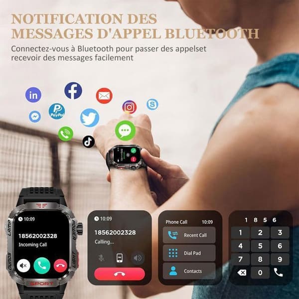 Smartklocka - GPFUOEA - Smartwatch 2,01" - IP68 Vattentät - Bluetooth 5.0 - Hälsokontroll