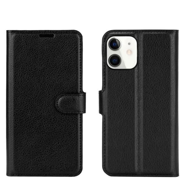 Plånboksfodral - ANNORLUNDA - iPhone 12 - Läder med mikrofiberfoder - Svart - Stötsäker och fallskydd