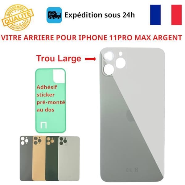 BAGGLAS TILBEHØR TIL IPHONE 11 PRO MAX SILVER KLÆBEMIDDEL STORT HUL RESERVEDELE TIL TELEFON