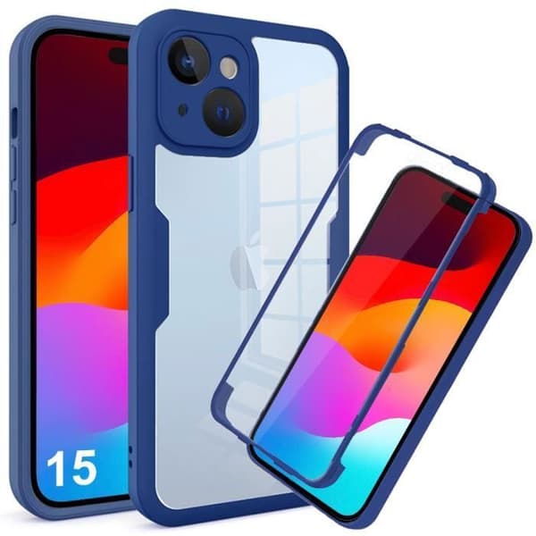 Skal - ANNORLUNDA - iPhone 15 - Heltäckande Skydd - Repfria - Mörkblå