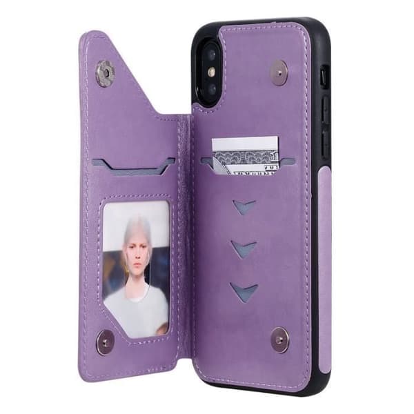 Etui Housse - ANDERLEDES - iPhone X - Syntetisk Læder - Kat og Træ Mønster - Lilla