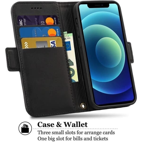 Telefoncover - ANDERLEDES - iPhone 12 Mini - PU Læder - 4 Kortpladser - Sort