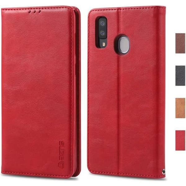 Coque - ANDERLEDES - Galaxy A20E - PU-læder - Rød - Magnetlukning