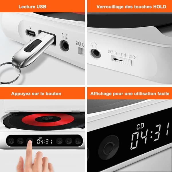 Bluetooth CD-afspiller - BYTELIKE - Mini Portable - Lilla - Bluetooth 5.3 - Batteri 2000 mAh - Højttaler 2W