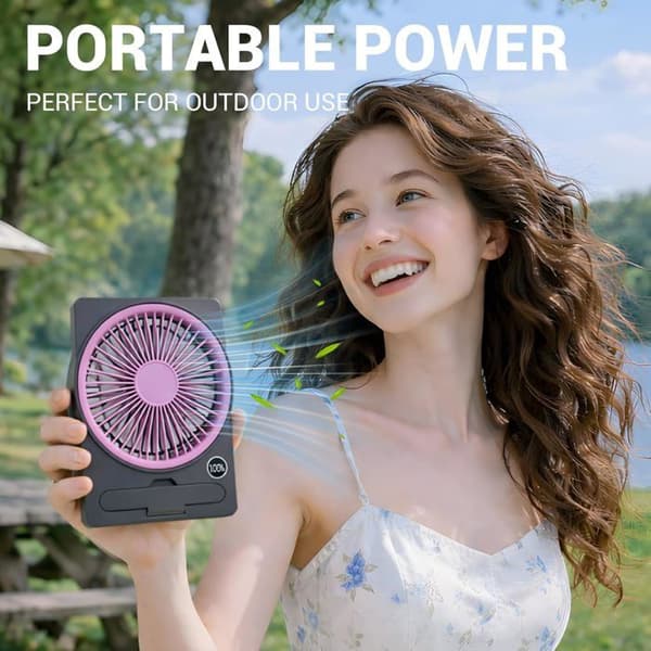Bordventilator - Mini sammenfoldelig USB - 5 hastigheder - Batteri 1800 mAh - LED-display