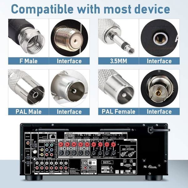 Antenne Radio DAB FM - CUNEARY - Forstærket - 75 Ohm - 3M - Sort