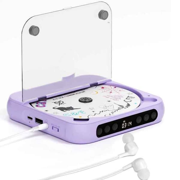 Bluetooth CD-spelare - BYTELIKE - Mini Bärbar - Lila - Bluetooth 5.3 - Batteri 2000 mAh - Högtalare 2W