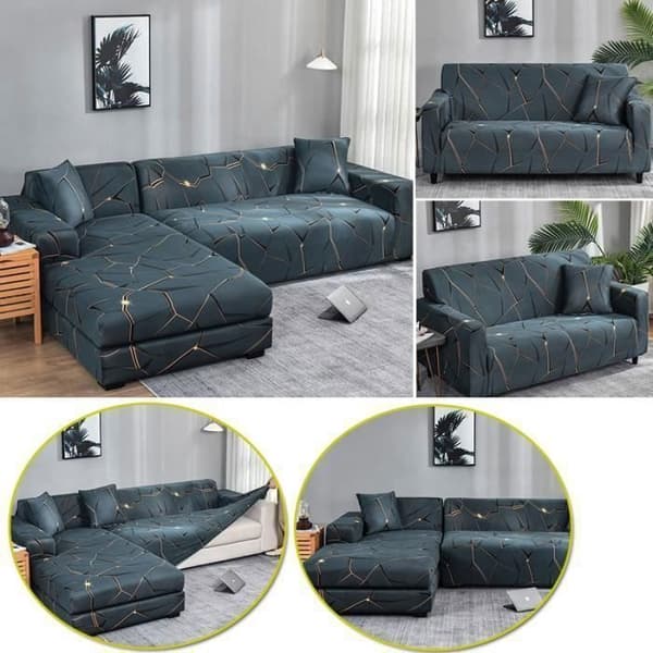 Sofaovertræk - CUNEARY - Vinkel - 3 pladser + 2 pladser - Udvidelig - Grøn
