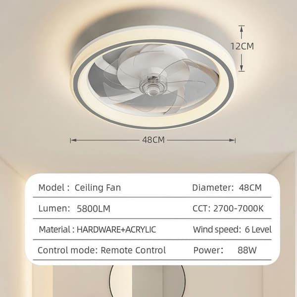 LED loftventilator - PRUMYA - 48 cm - 6 hastigheder - 3 temperaturer (dæmpbar)