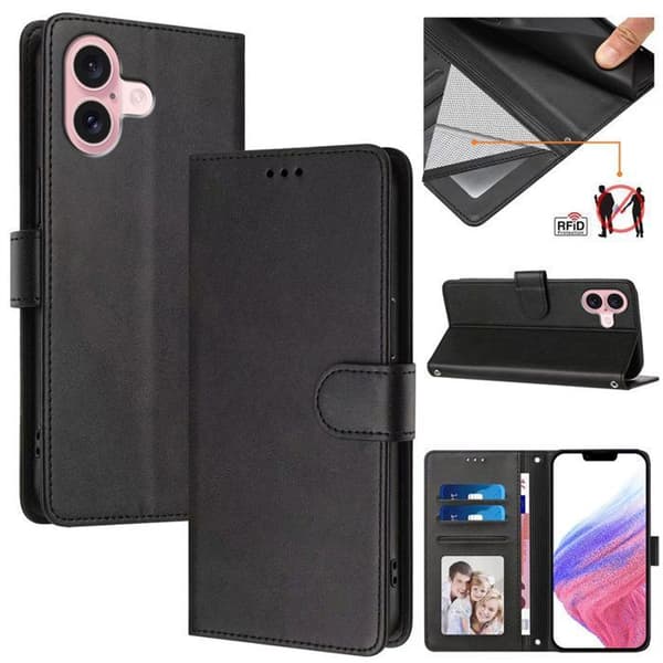 Pungetui - ANDERLEDES - iPhone 16 - PU-læder - 3 lommer - RFID-blokering