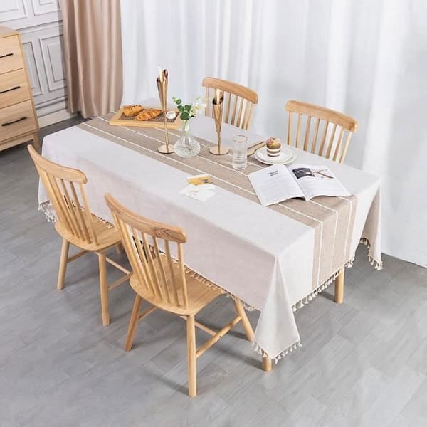 Rektangulär Duk - CUNEARY - 140x240 cm - Bomull Lin - Beige - Tvättbar