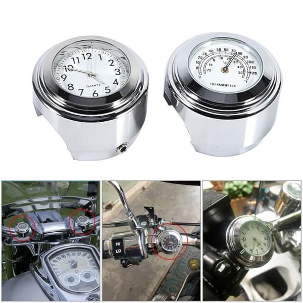 Motorcykelstyre klocka 7-8" 1" Styre Dashboard vit & Termometer STYRE