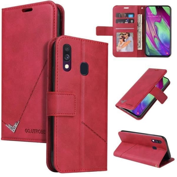 Etui Pung - ANDERLEDES - Samsung Galaxy A40 - Stødabsorberende - Rød - PU Læder