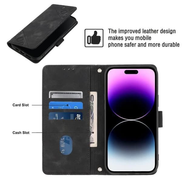 Pungetui - ANDERLEDES - iPhone 15 PRO - PU-læder - Stødabsorberende TPU - Sort