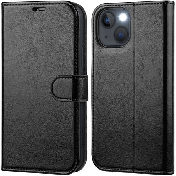 Telefoncover - MASSILIA TECH - IPHONE 14 Plus - Syntetisk læder Sort - 3 kortpladser - Semi-stift