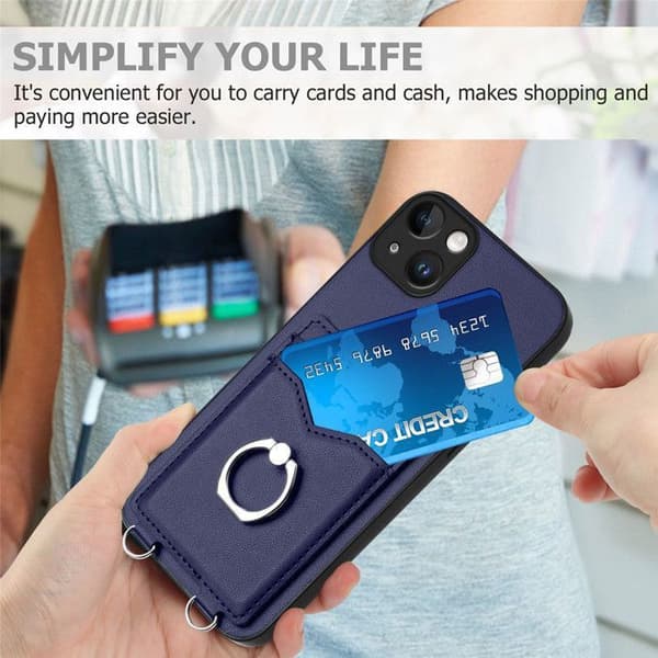Mobilskal - ANNORLUNDA - iPhone 15 Plus / 14+ - Stötsäker - Ringstöd - Kortfack