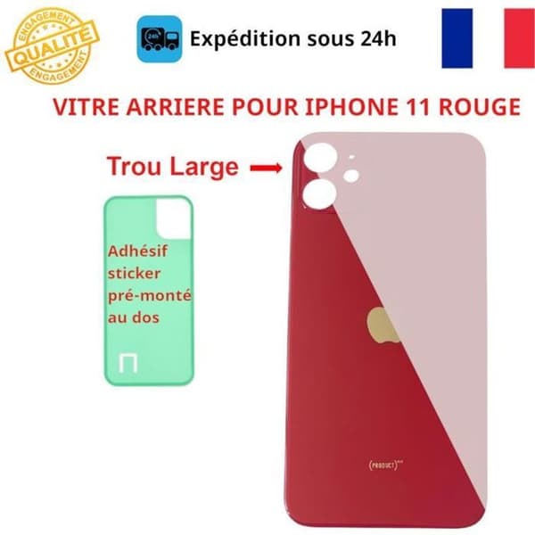 BAGGLAS TILBEHØR TIL IPHONE 11 RØD KLÆBEMATERIALE STORT HUL RESERVEDELE TIL TELEFON
