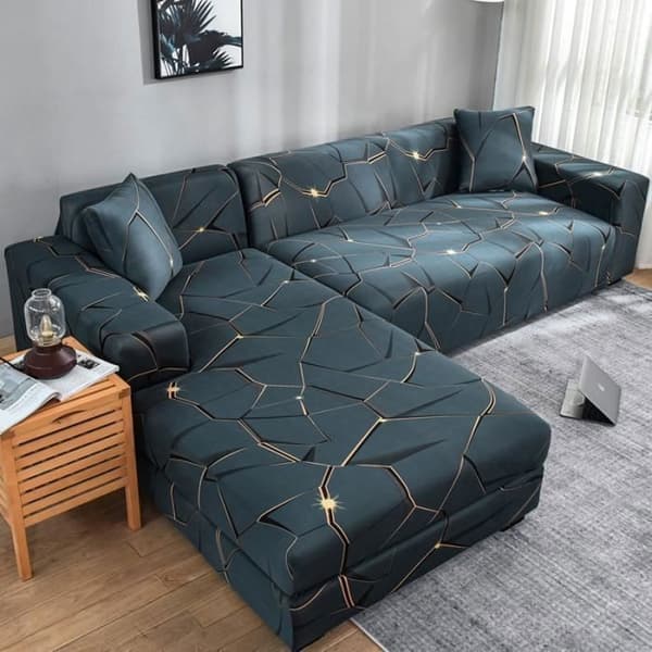 Sofaovertræk - CUNEARY - Vinkel - 3 pladser + 2 pladser - Udvidelig - Grøn