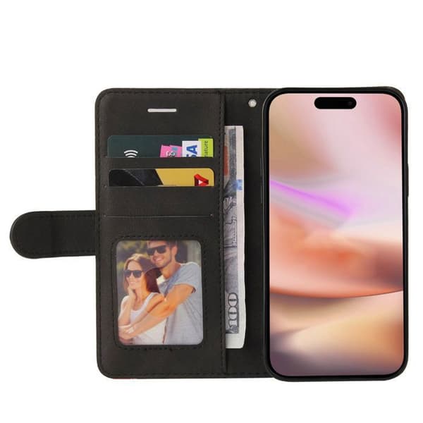 Etui Pung - ANDERLEDES - iPhone 16 Plus - PU Læder - Magnetlukning - Sort/Rød