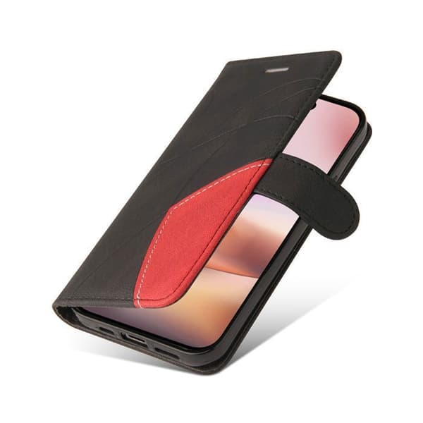 Etui Pung - ANDERLEDES - iPhone 16 Plus - PU Læder - Magnetlukning - Sort/Rød