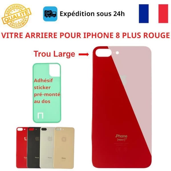 BAGGLAS TILBEHØR TIL IPHONE 8 PLUS RØD KLÆBEMATERIALE STORT HUL RESERVEDELE TIL TELEFON