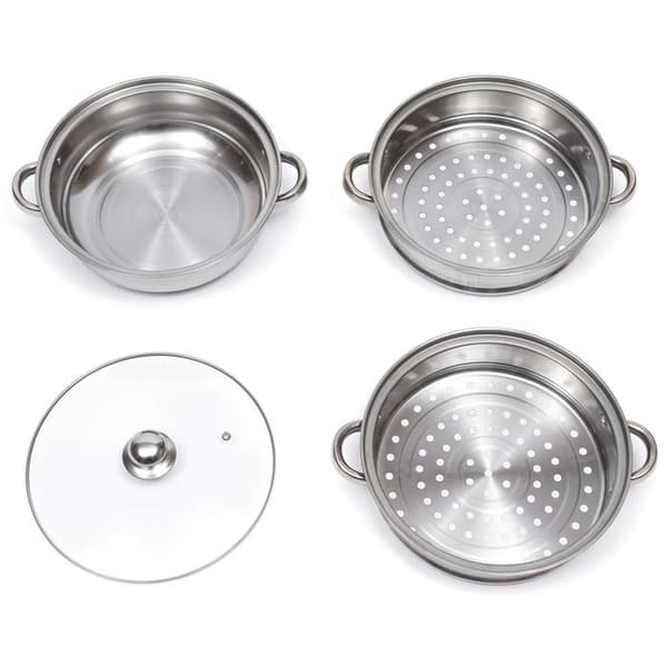 Dampgryde - OUKANING - 28 cm - 3 lag - Rustfrit stål - Glaslåg