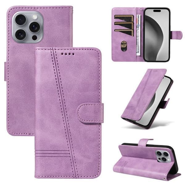 Plånboksfodral - ANNORLUNDA - iPhone 16 Pro Max - PU-läder - Lila - Stötsäker med stöd