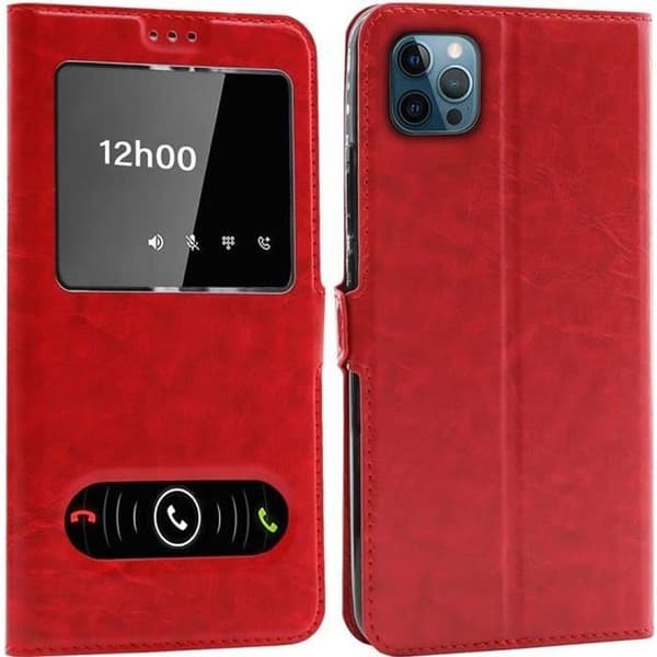 Coque - ANDERLEDES - iPhone 12 / 12 Pro - Dobbelt Vindue - Rød - Blød